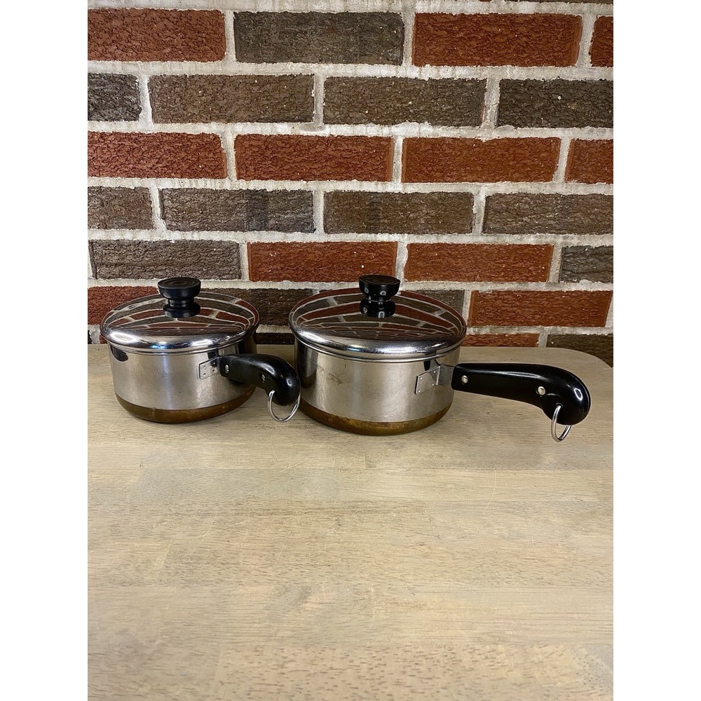 Vintage Revere Ware 1801 Copper Bottom Saucepan Set 1qt 2qt Pots with Lids 4pc